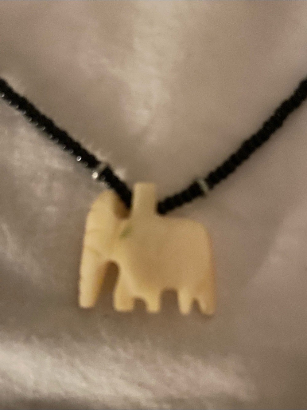 Handcrafted Ivory Elephant Pendant Necklace - Black Beaded Chain